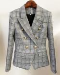 High Quality Newest 2022 Designer Jacket Womens Classic Plaid Slim Fitting Double Breasted Lion Buttons Blazer  Blazers