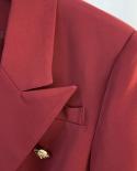 High Quality 2022 Newest Designer Blazer Womens Classic Lion Buttons Double Breasted Slim Fitting Blazer Jacket Burgund