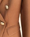 High Street Newest 2022 Designer Jacket Womens Lion Buttons Double Breasted Slim Fitting Textured Blazer Chocolate Dark