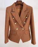 High Street Newest 2022 Designer Jacket Womens Lion Buttons Double Breasted Slim Fitting Textured Blazer Chocolate Dark