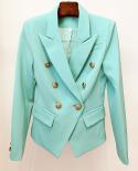 High Quality 2023 Fashion Designer Jacket Womens Classic Metal Lion Buttons Double Breasted Slim Fitting Blazer Mint