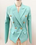 High Quality 2023 Fashion Designer Jacket Womens Classic Metal Lion Buttons Double Breasted Slim Fitting Blazer Mint