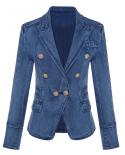 High Quality New Fashion 2023 Designer Blazer Womens Metal Lion Buttons Double Breasted Denim Blazer Jacket Outer Coatb