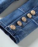 High Quality New Fashion 2023 Designer Blazer Womens Metal Lion Buttons Double Breasted Denim Blazer Jacket Outer Coatb