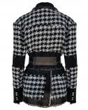Newest 2023 Stylish Designer Blazer Womens Denim Patchwork Tassel Fringed Houndstooth Tweed Blazer Jacket With Beltblaz