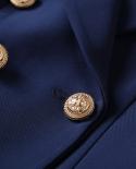 High Quality New Fashion 2022 Designer Blazer Jacket Womens Gold Buttons Navy Blue Double Breasted Blazer Outerwear Siz
