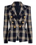 Top Quality Newest Fashion Fw 2023 Designer Jacket Womens Slim Fit Lion Buttons Double Breasted Plaid Wool Tweed Blaze