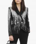 High Quality 2023 New Fashion Designer Blazer Womens Slim Fitting Double Breasted Luxurious Stunning Metallic Beaded Ja