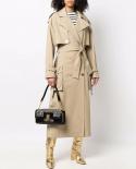 High Street 2023 Fall Winter Designer Fashion Womens Elegant Double Breasted Belted Trench Overcoat