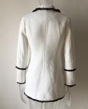Women High Street Long Jackets Runway Beading Double Breasted Solid Color White Slim Chic Blazers High Qualityblazers