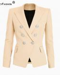 Spring Autumn Design   Solid Beige Jackets Double Breasted Buttons Skinny Fit Blazers High Qualityblazers