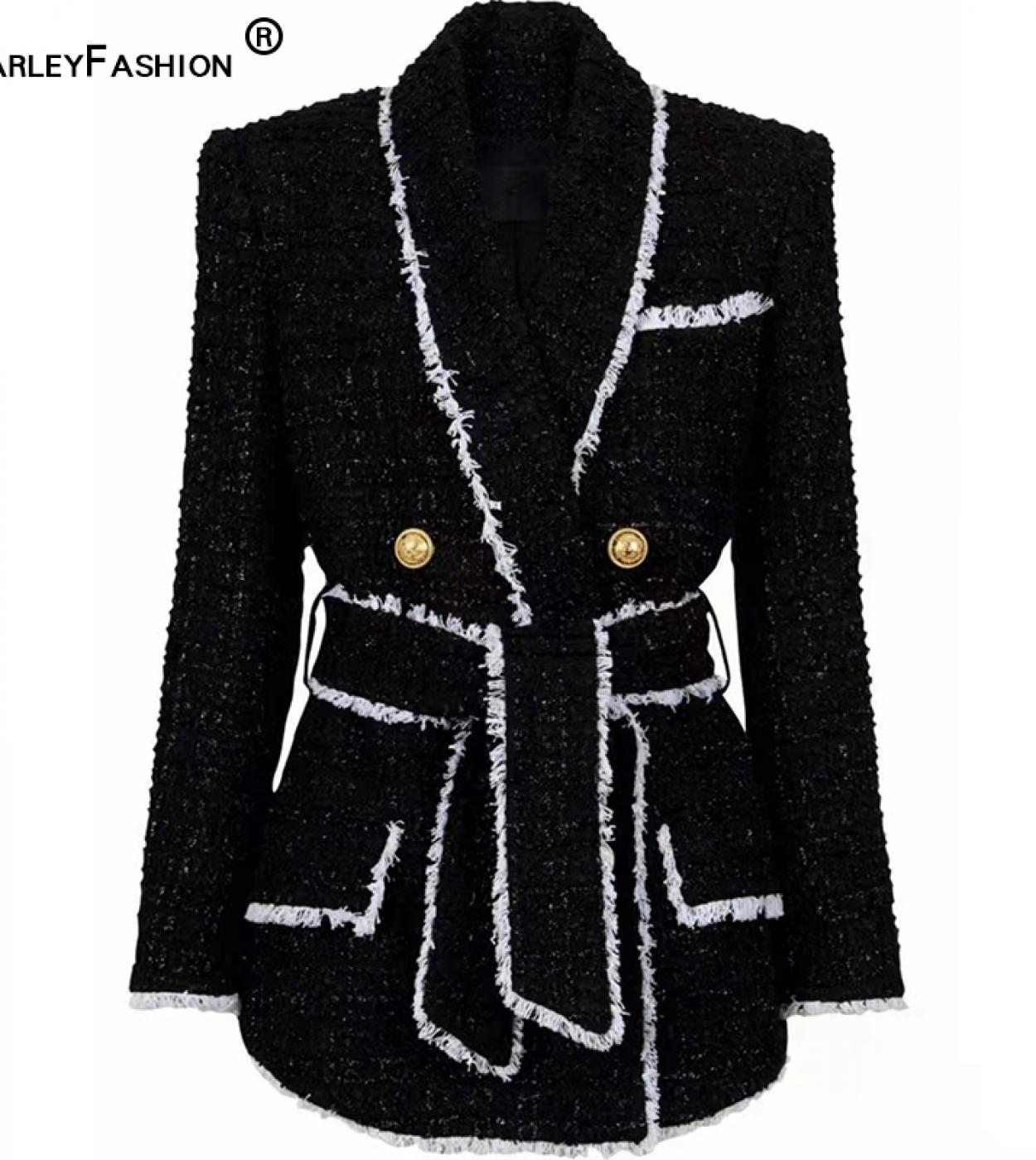 New Winter Shawl Collor Elegant Warm Thick Fabric Woven Tweed Casual Women Bodycon Jacket Quality Blazer With Belt
