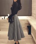 New Arrival Spring Autumn  Fashion Women High Waist Striped A Line Skirts High Quality Space Cotton Casual Long Skirt V1