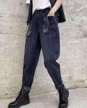 Spring Autumn New Arts Style Women Elastic Waist Loose Vintage Black Jeans Casual Cotton Denim Harem Pants V682  Jeans