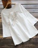 New Arrival  Summer Women Tshirt Folk Style Vintage Floral Embroidery Tee Shirt Femme Oneck Button Cotton Tops D334  Tsh