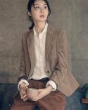  Spring Autumn Arts Style Women Long Sleeve Casual Blazer Femme Coat Cotton Corduroy Double Pocket Vintage Blazers M283 