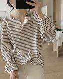 2022 Spring Autumn New Arts Style Women Long Sleeve Loose Casual Tee Shirt Femme Tops 100 Cotton Striped O Neck T Shirt