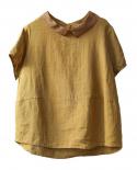 Fje Summer Women Shirt Plus Size Loose Casual Short Sleeve Peter Pan Collar Patchwork Linen Tops Vintage Female Blouse 