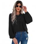Tetyseysh Womens Solid Colour Round Neck Pullover Blouse Loose Fitting Shirt Elegant Office Lady Tops Clothing Streetwe