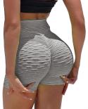 Womens  Solid Stretch Shorts Tight High Waist Slim Short Bottom Casual Jacquard Yoga Sport Running Fitnessc Ycling Shor