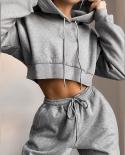 2 Piece Set Tracksuit Women Set Hoodies Crop Top Sweatshirtsweatpants Hooded 2 Pieces Sets Women Clothing Suits Femalep