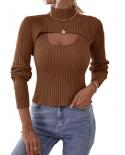 Tetyseysh Two Piece Womens Ribbed Cropped Tops Skinny Slim Basic Autumn Solid Ribbed Sling Vest And High Neck Short Kni