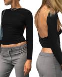 Tetyseysh Backless Tops For Women  Long Sleeve Cropped T Shirt Open Back Tee Shirts Streetwear Fitted Cutout Tops For Fe