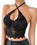 Women Solid Color Hollow Out Lace Cropped Tank Tops Underwear  Ladies Fashion Basic Tube Tops Y2k Chic Bodycon Camis