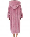 Womens Thick Flannel Bathrobe Autumn Winter Soft Warm Hooded Sleepwear With Pocket Solid Color Long Sleeve Nightgown Sl