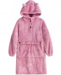 Womens Thick Flannel Bathrobe Autumn Winter Soft Warm Hooded Sleepwear With Pocket Solid Color Long Sleeve Nightgown Sl
