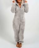 Womens Plush Romper Winter Pajamas One Sies Long Sleeve Zipper Hooded Hat Warm Mujer Clothes Fleece Sleepwear New