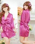 Hot Women  Solid Faux Satin Lace Silk Bandage Sleepwear Robe Underwear Lingerie Mini Nightdress Clothes  Robes