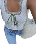 Tetyseysh Women Y2k Lace Trim V Neck Sleeveless Cropped Tops Lace Up Front Camisoles Backless Tank Top Summer Tops Camis