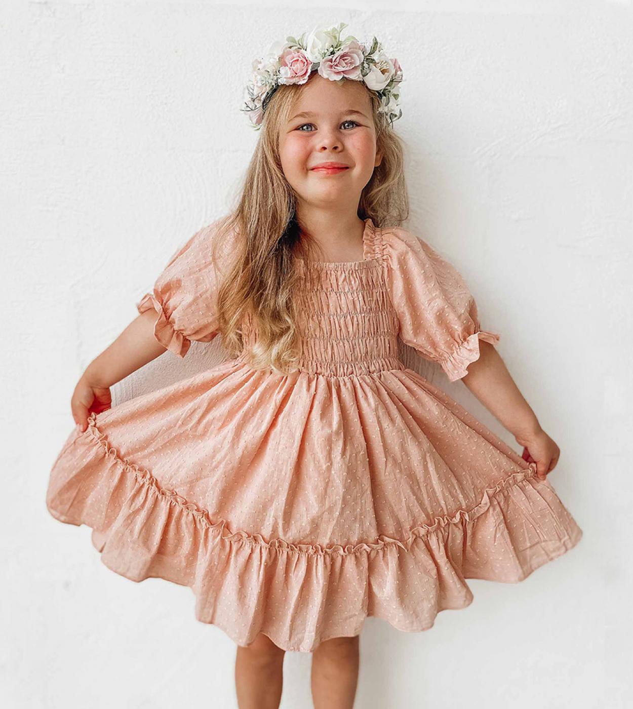 ילדות קטנות בגדי חלוק לילדים מסיבת קיץ שמלת שרוולים נפוחים שמלת ילדים קזואל לבוש יומיומי יום הולדת שמלת נסיכה