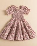 Little Girls Smocked Clothing For Children Party Summer Puff Sleeves Dress Kids Casual Daily Wear Birthday Princess Dres