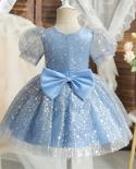 Toddler Girls 1st Birthday Dresses For Baby Sequin Cute Bow Wedding Party Princess Dress Puff Sleeve Kids Baptism Ball G