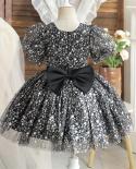 Toddler Girls 1st Birthday Dresses For Baby Sequin Cute Bow Wedding Party Princess Dress Puff Sleeve Kids Baptism Ball G