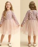 ילדים בנות סתיו שמלת שרוול מלא אפליקציות פרחוניות שמלת מסיבה ל-3 8t ילדה קטנה ילדה חמודה שמלת נסיכה לידה