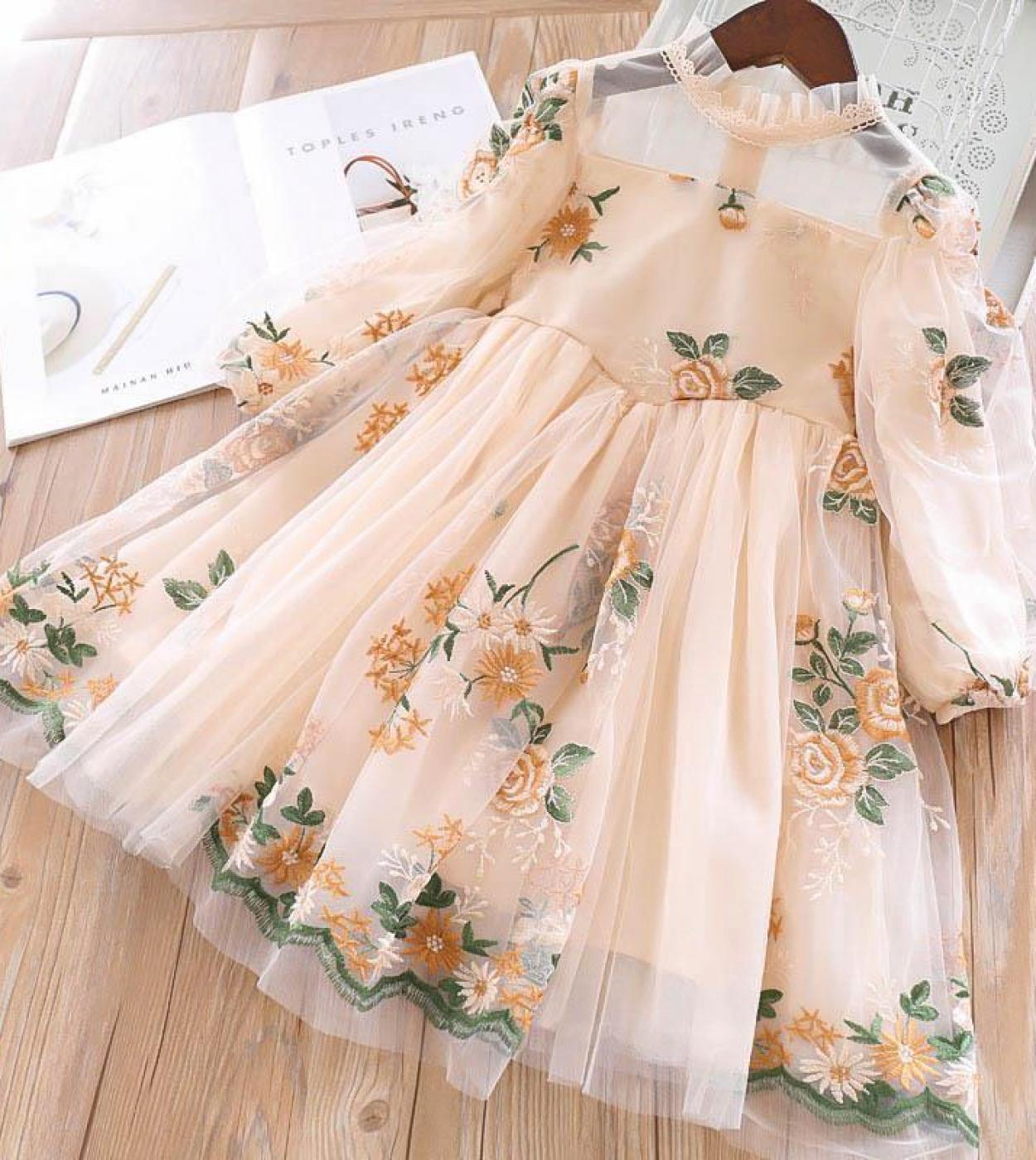Flower Girls Wedding Party Dress Kids Spring Autumn Ceremony Long Sleeve Wear For 4 6 8 Years Girl Princess Holiday Cost
