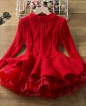 Winter Warm Knitted Sweater Full Sleeves Girls Dresses For Kids Red Christmas Party Princess Dress 3 8 Yrs Children Casu