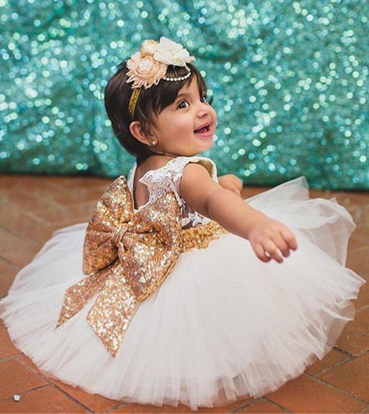 0 2y אופנה חדשה נצנצים פרח ילדה שמלת יום הולדת חתונה נסיכה פעוט תינוקות בגדי בנות ילדים ילדים ילדה
