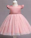 Baby Girls Pink Birthday Party Dresses 0 2t Toddler Kids Wedding Flower Princess Clothes With Bow New Year Costume For B