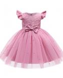 Baby Girls Pink Birthday Party Dresses 0 2t Toddler Kids Wedding Flower Princess Clothes With Bow New Year Costume For B