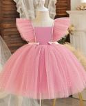 Été filles soirée robe de soirée élégant enfants mariage princesse porter 1 à 5 ans bébé anniversaire robe de bal rose Tulle Ves