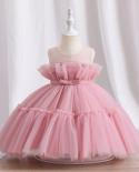 Summer Girls Evening Party Dress Elegant Kids Wedding Princess Wear 1 To 5y Baby Birthday Prom Gown Pink Tulle Vestidos 