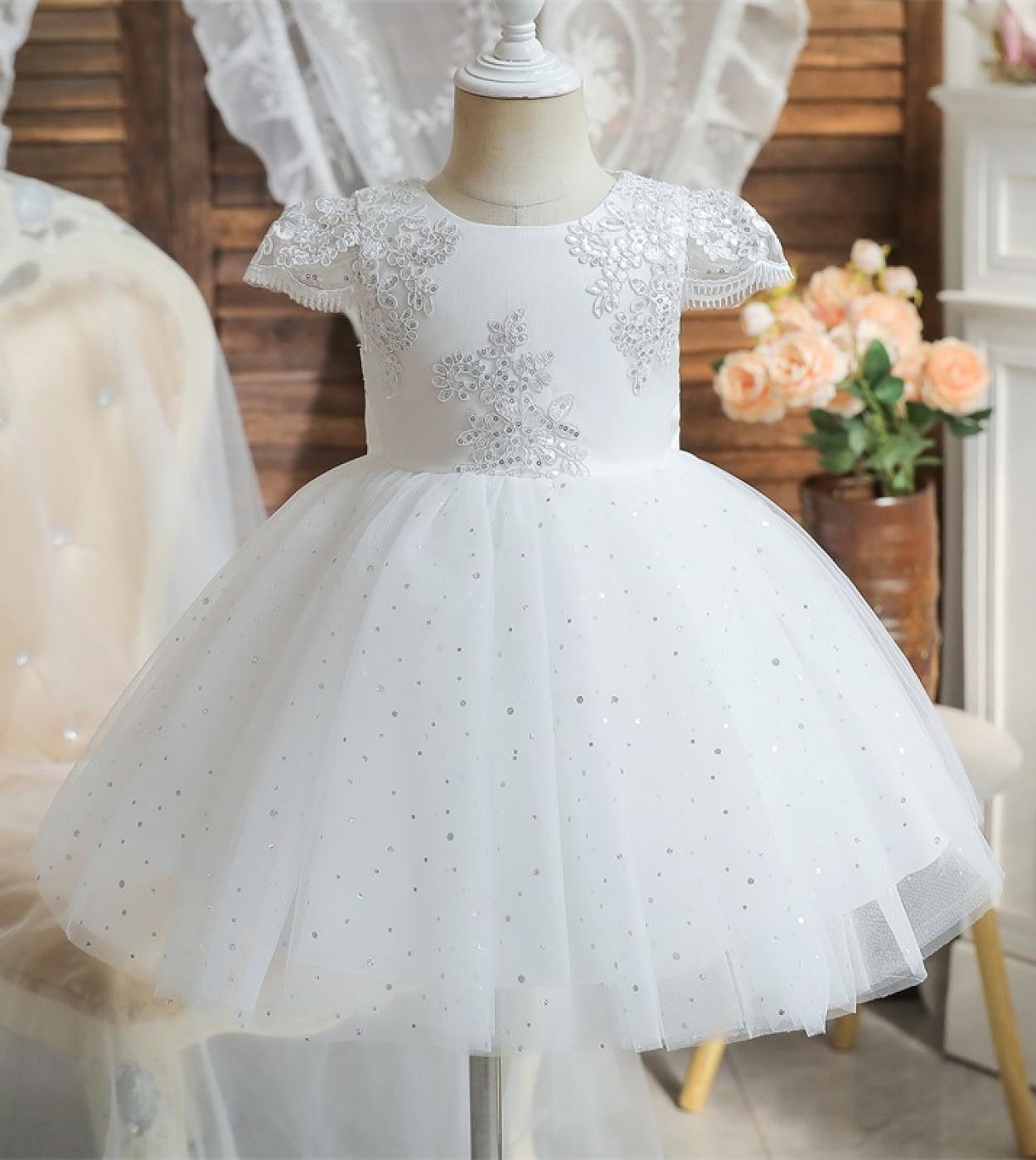 Girls Lace Christening Gown Flower Wedding Princess Party Dresses For 0 2 Year Elegant Baby Birthday Ceremony Costume Tu