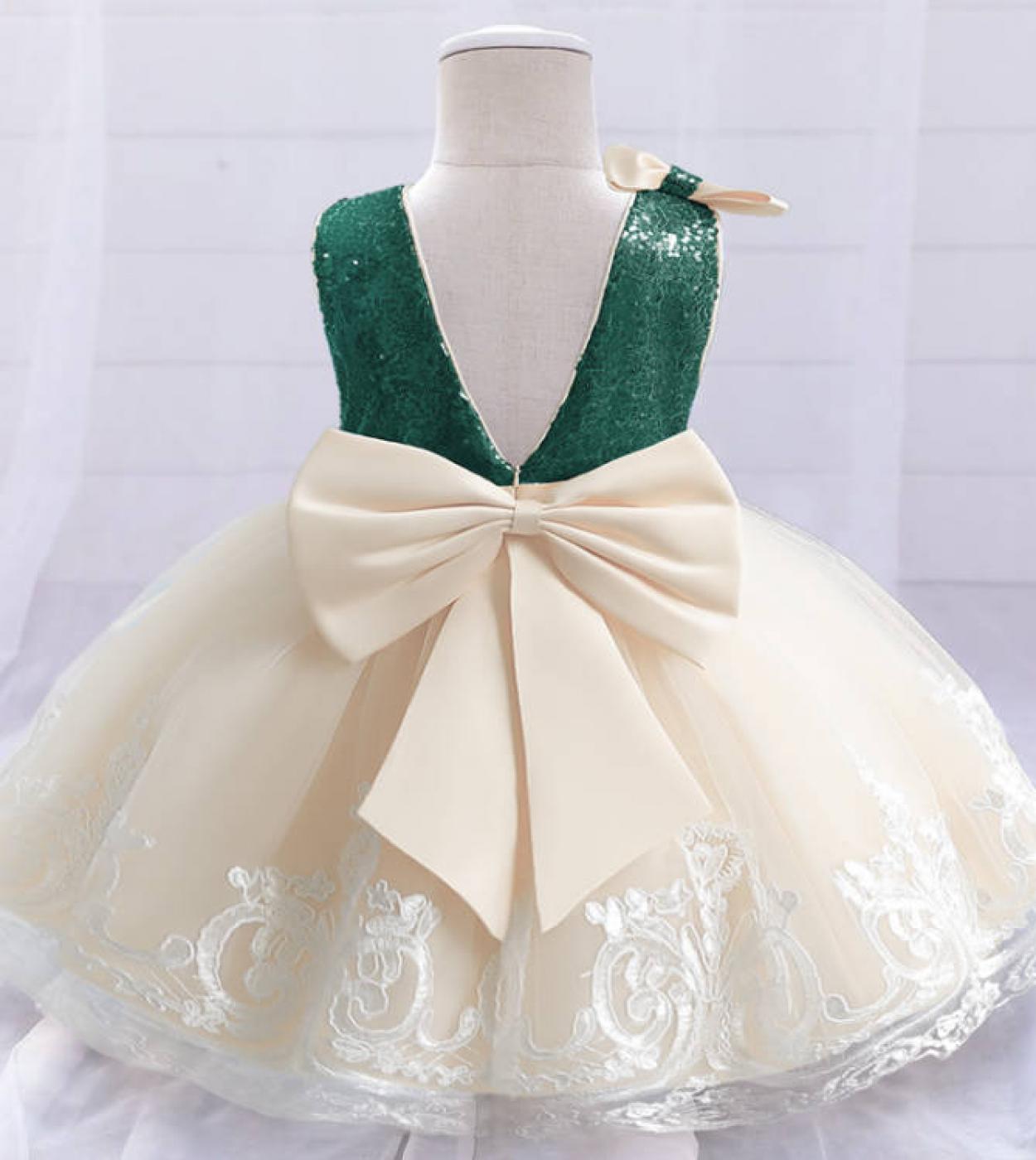 1st Birthday Party Baby Girls Clothes 2022 New Flower Lace Wedding Gown 15 Year Christmas Princess Sequins Sleeveless Co