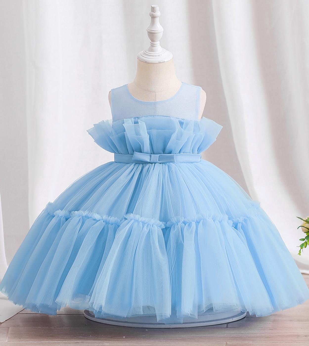 Vestido de niña linda princesa vestido de tutú de noche 12m 24m vestidos de fiesta de boda infantil azul niños niñas niños ropa 