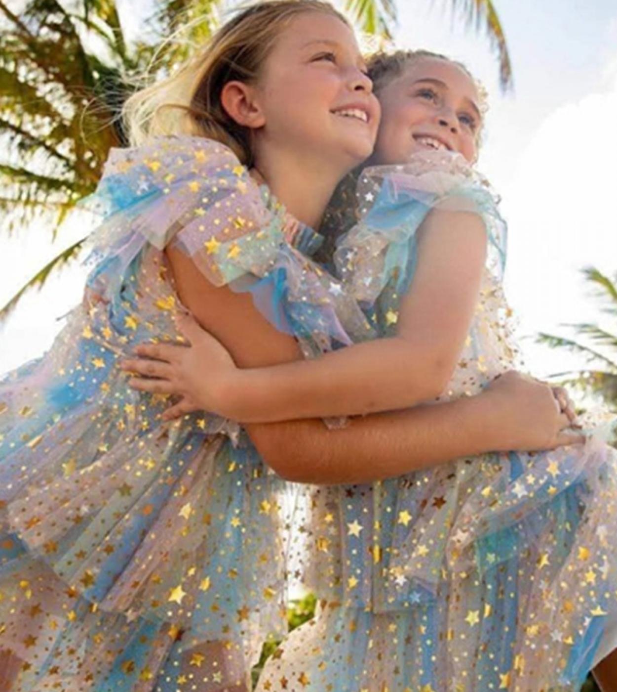 Vestido de verano para niñas pequeñas, vestido de arco iris, lentejuelas de estrellas, vestidos de fiesta informales para niños,