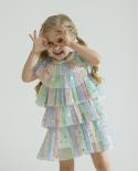 Vestido de verano para niñas pequeñas, vestido de arco iris, lentejuelas de estrellas, vestidos de fiesta informales para niños,